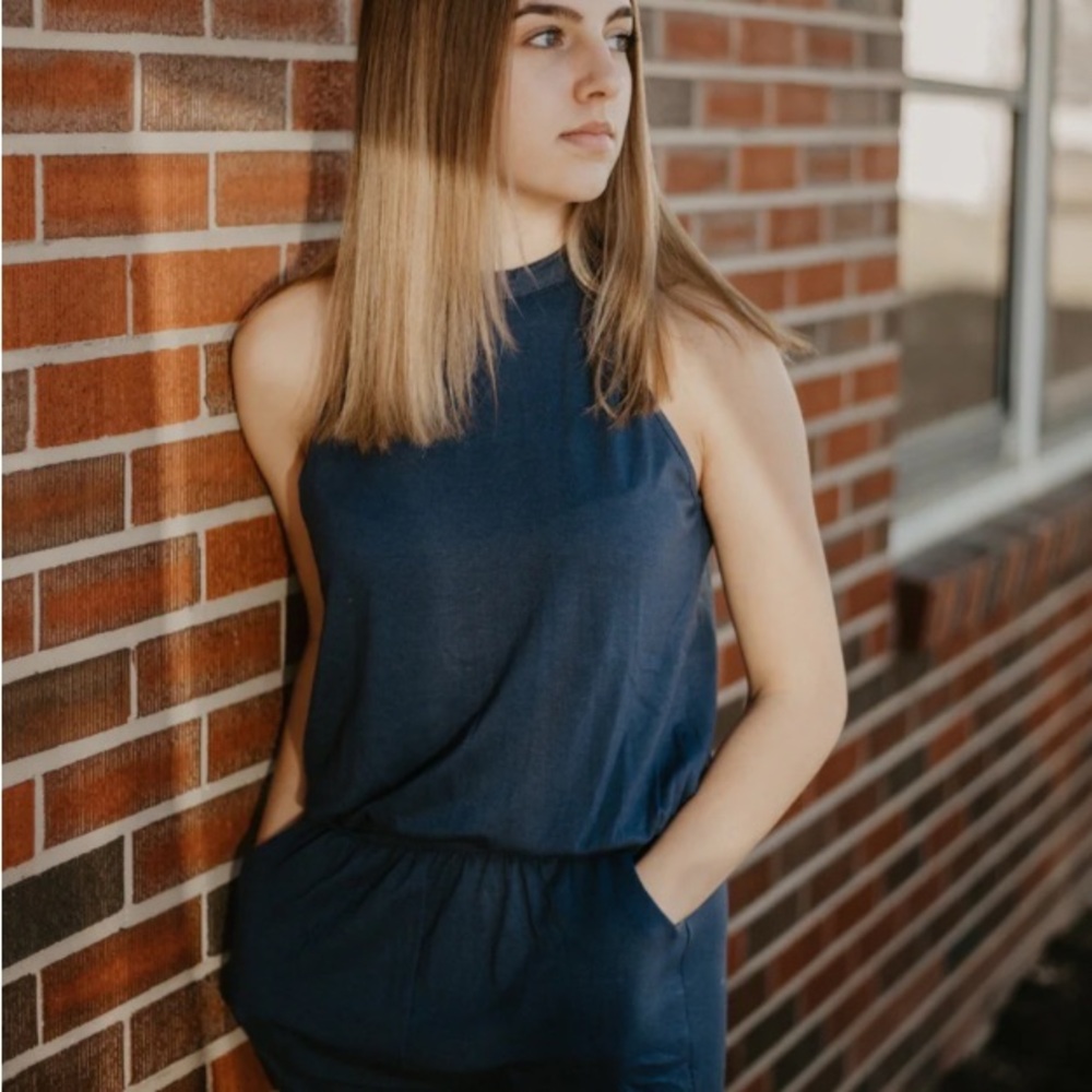 Black Jumpsuit with High Neckline and Relaxed Silhouette
